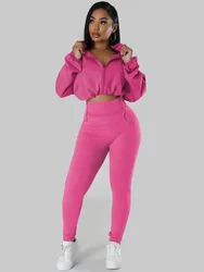 Solid Sportwear Two Piece Set for Women Tracksuit Casual Fitness Workout Zipper Bomber Jacket Top and Sweatpants Matching Sets