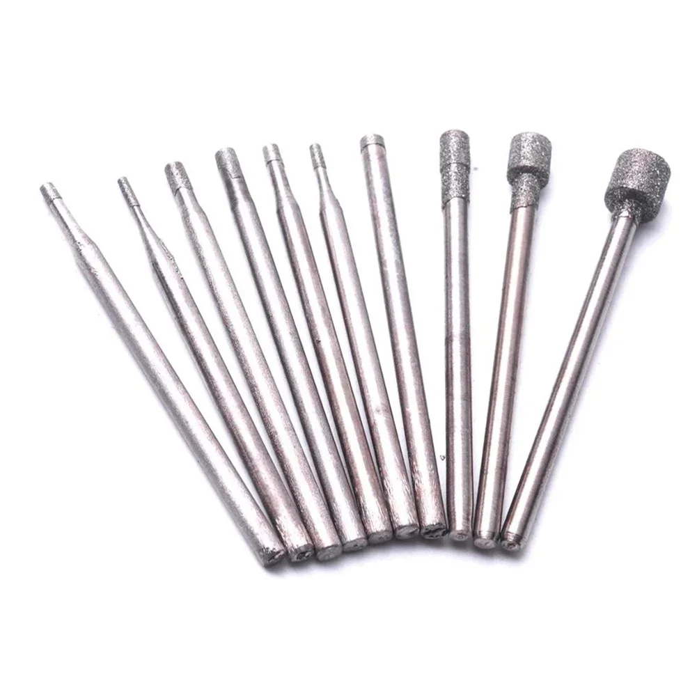 10 Pcs Diamond Burr Core Bits Grinding Head 0.8-5mm W/ 2.35mm Shank Rotary Tool For Electrical Grinder Accessories