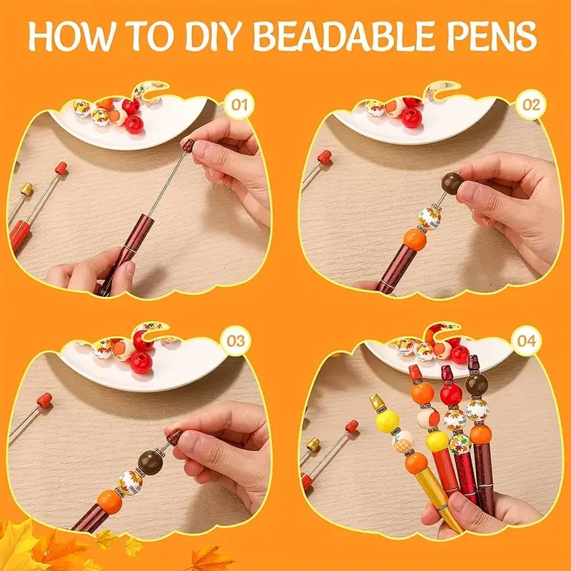 

8Pcs Thanksgiving Squirrel Turkey Wooden Beaded Pens