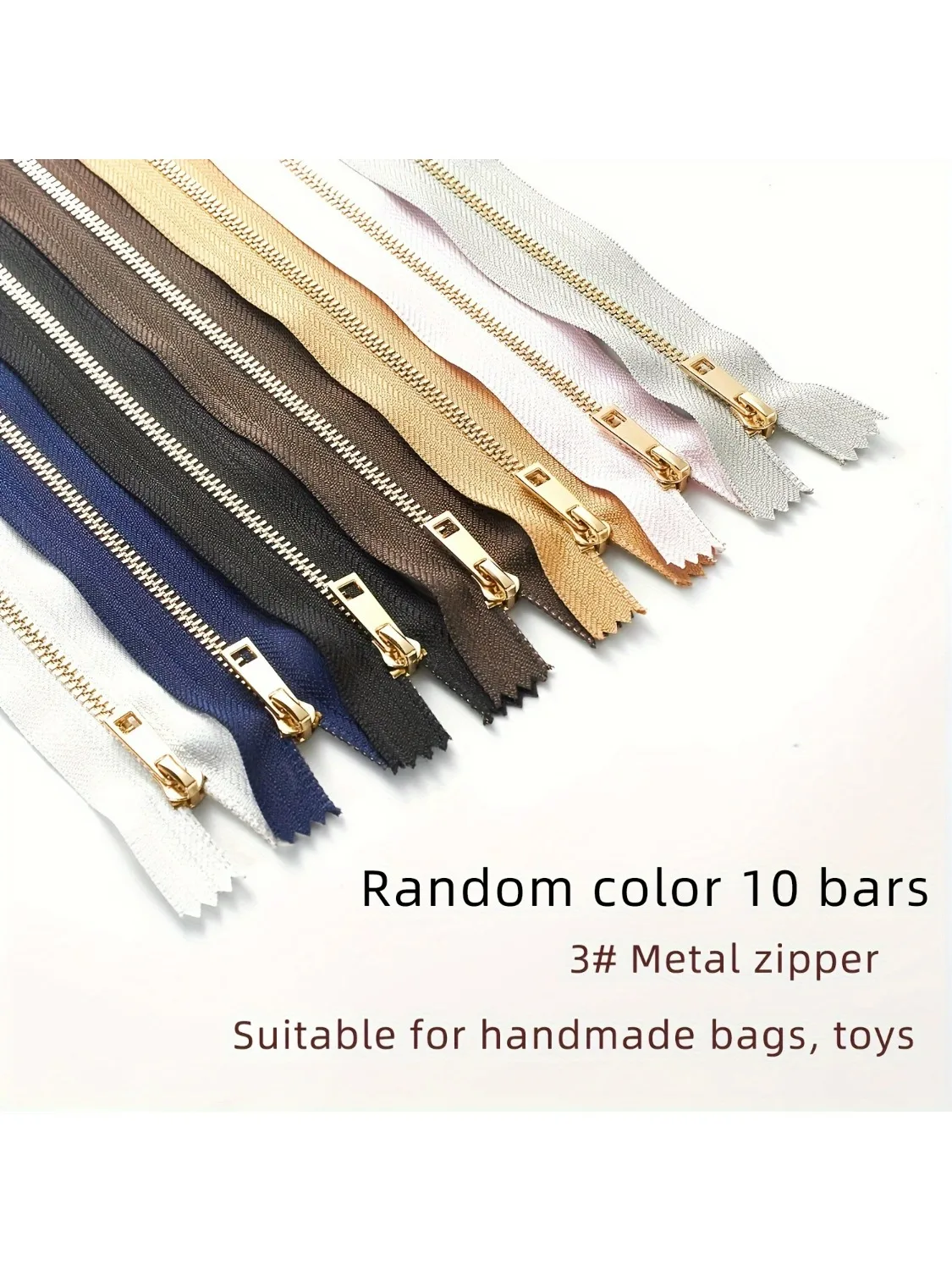 10 pcs 3# handmade bag closed tail metal zipper Light gold teeth titanium alloy Y teeth smooth slip luggage bag handbag zipper