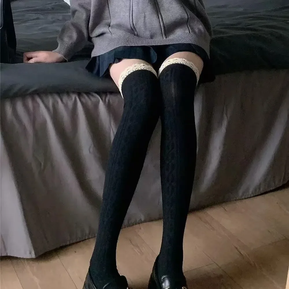 

Lace Long Tube Socks Over Knee Match Long Boots Autumn Winter Pure Desire White Japanese Style Spring Summer JK Tights
