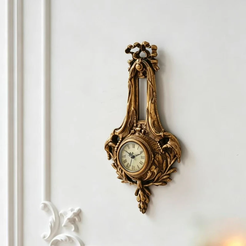 Vintage Wall Clock Living Room Luxury Aesthetic Wall Clocks Elegant Antique Carving Noiseless Watches Room Decorating Items