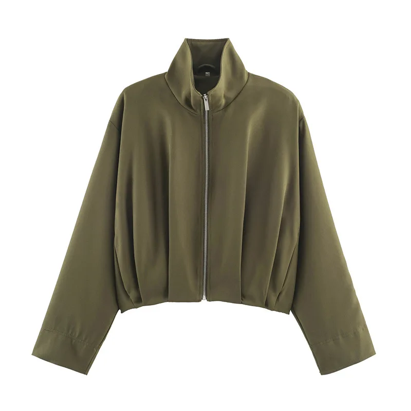 NINE ZAR Women's  Color Zipper Decorated Stand Collar Pilot Short Jacket Outerwear Top 8372283 Standard Fit Long Sleeve