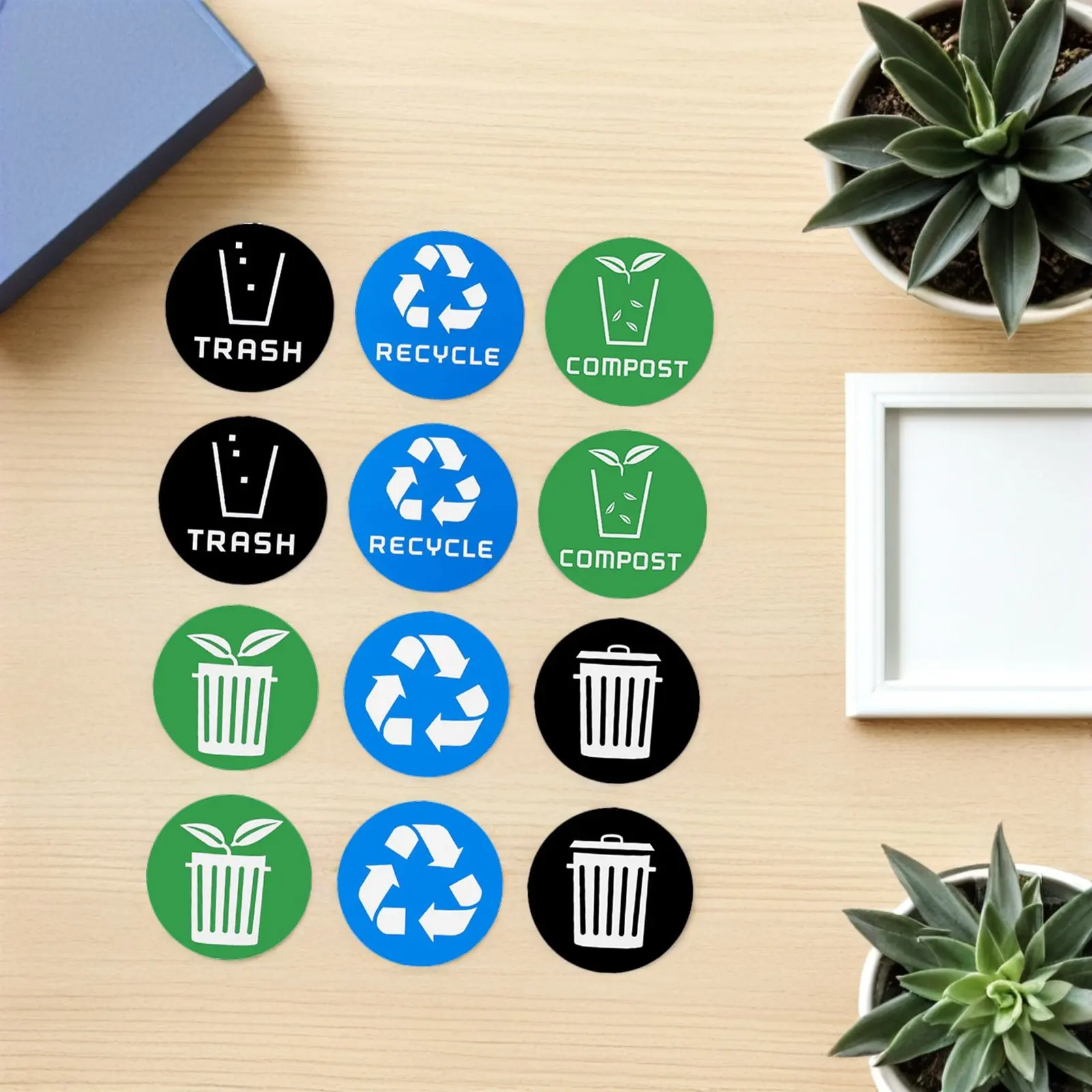 

12Pcs Garbage Sorting Sticker PVC Self-Adhesive Trash Bin Labels Recycling Decals for Waste Management Home Office