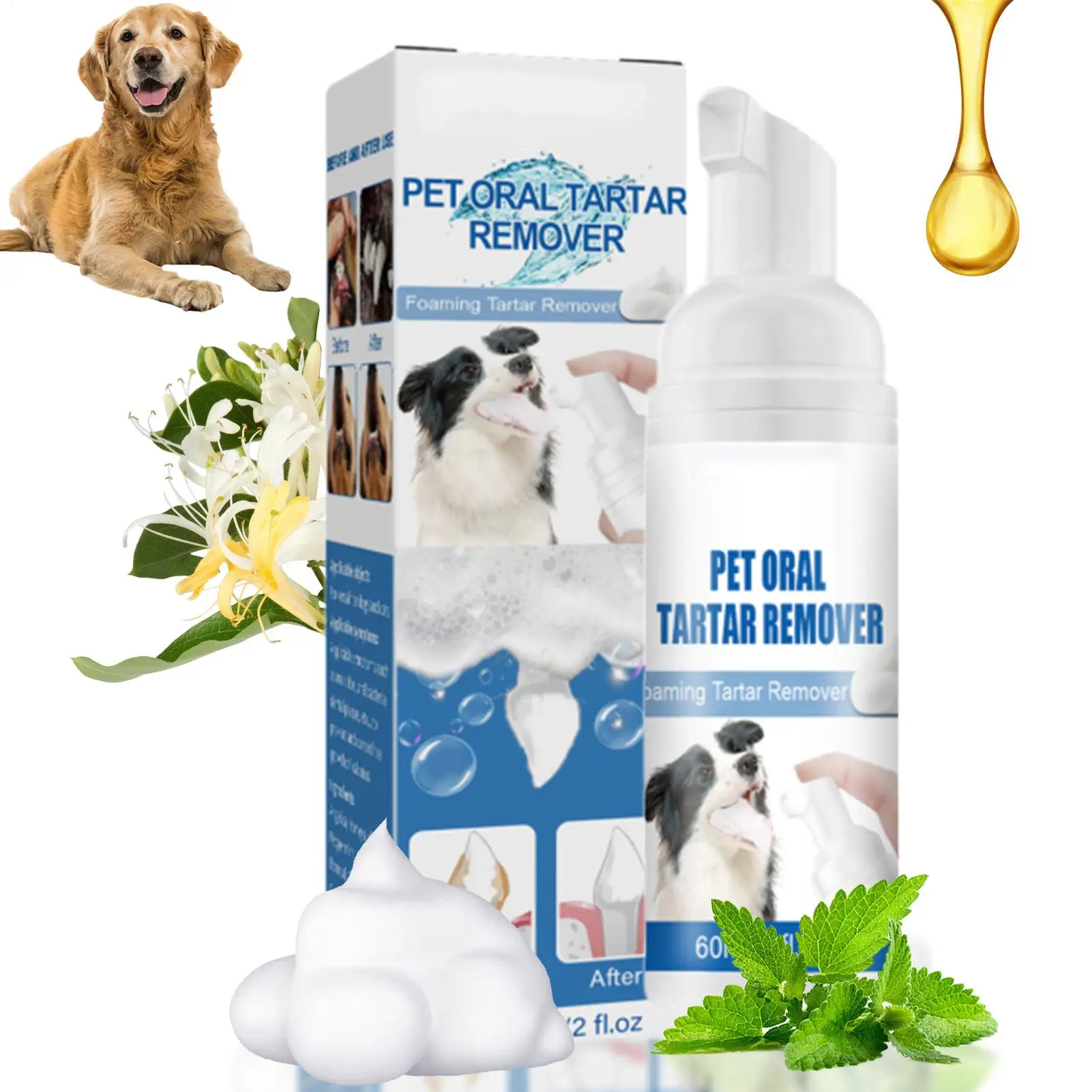 Pet Mouth Tartar Remover For Dogs Natural Dental Care Solution Foam Control Tarter Plaques Clean Teeth Without Brush Prevent