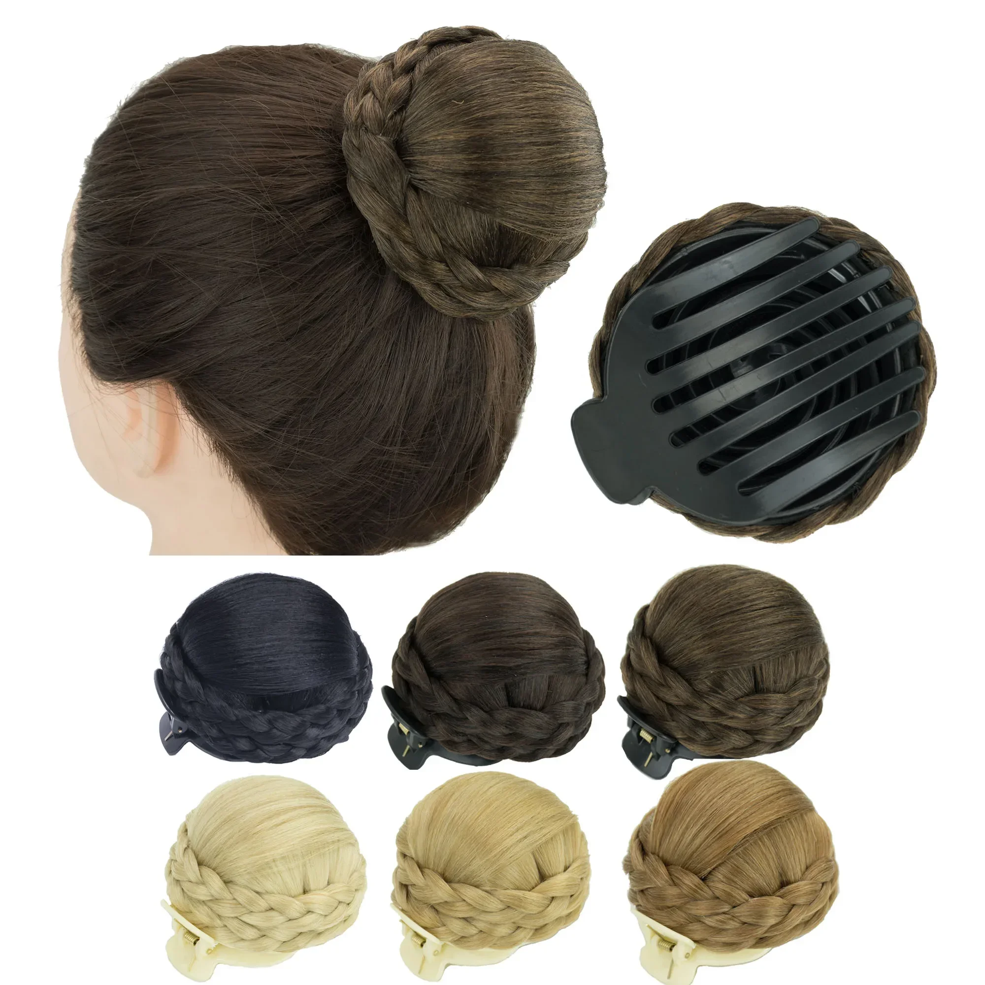 Syntetyczna spinka do włosów pleciony Chignon tancerz spinka do włosów pączek Scrunchies pazur sztuczny kok z włosów Cover Updo dla dziecka