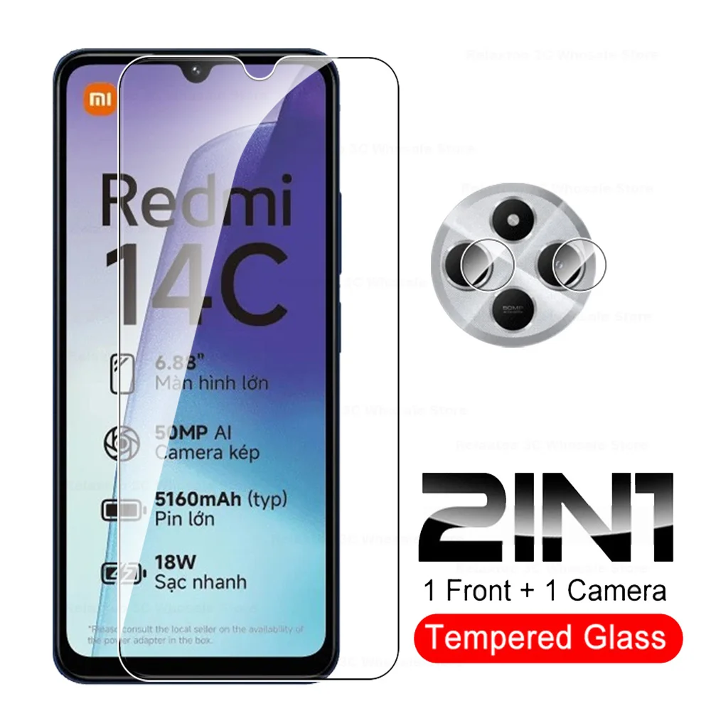 Vidrio de cámara para Xiaomi Redmi 14C 4G 2 en 1, vidrio Protector templado Redmy 14 c c14 Redmi14C, películas protectoras de pantalla de 6,88 pulgadas