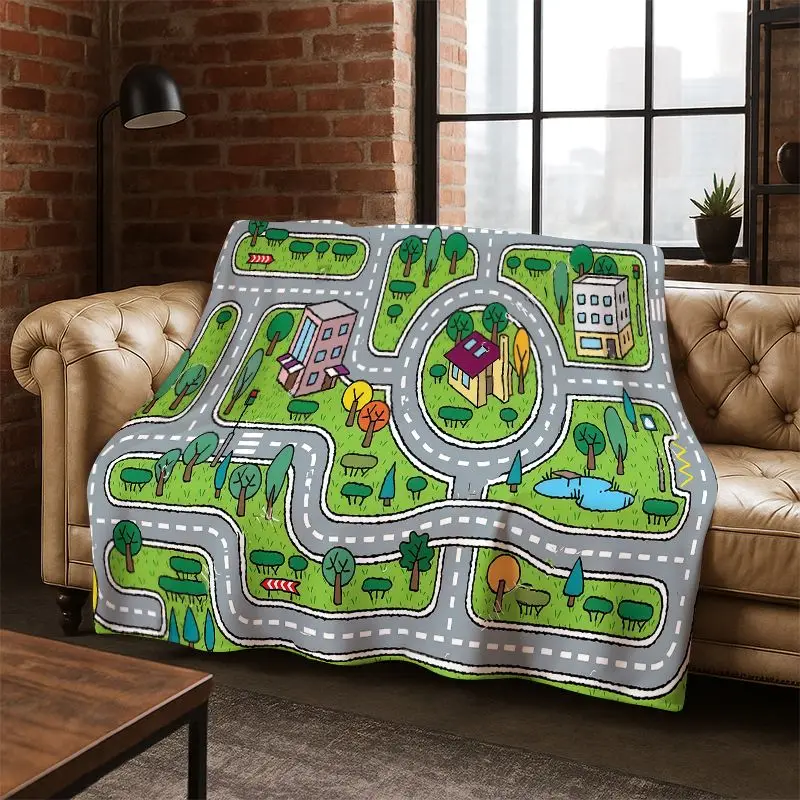 City Traffic Road Highway Runway Flannel Blanket Throw Blanket for Bedroom Living Room Bed Travel Camping Picnic Gift office