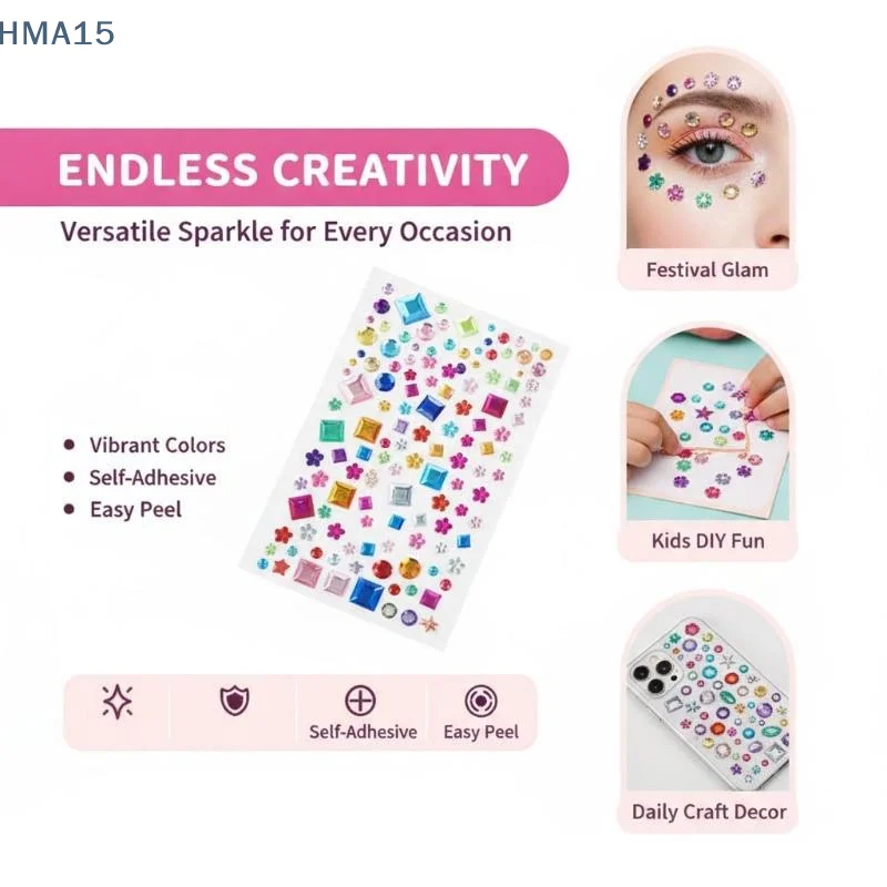 【YA】Colorful Crystal Jewel Stickers Waterproof Rhinestone Decals for Nail Art Phone Case DIY Photo Album Decor Crafts