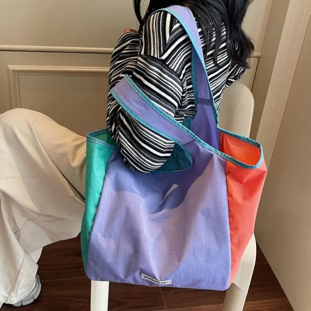 

Dopamine Color Nylon Shoulder Bag Lightweight Waterproof Foldable Shopping Bag Handbag Cloth Eco Friendly Storage Bag Girls