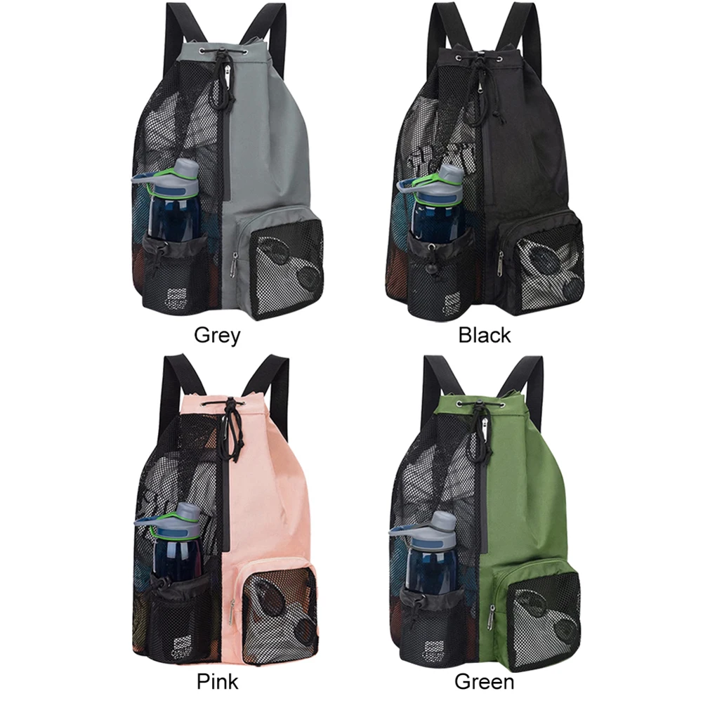 Basketball Bag Drawstring Beach Storage Backpacks with Wet Pockets Thickened Mesh Lightweight Comfortable for Training Equipment