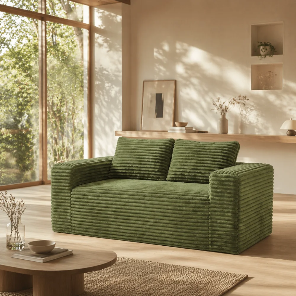 Image of Wolkenähnliches Zweisitzer-Bodensofa ohne Gestell, ultratiefes Sitzpolster aus hochdichtem Schaumstoff, sofort einsatzbereite, plüschige Cord-Polsterung, minimalistisches niedriges Sofa, platzsparende