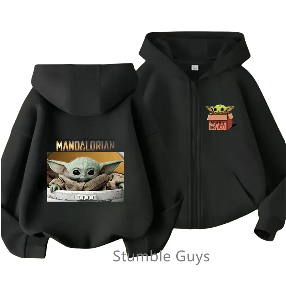 Fashion Baby Yoda Print Hoodie Children's Street Zipper Hoodie Suit Casual Jogging 2025 Kawaii Manda Sweatshirt Funny Cartoon