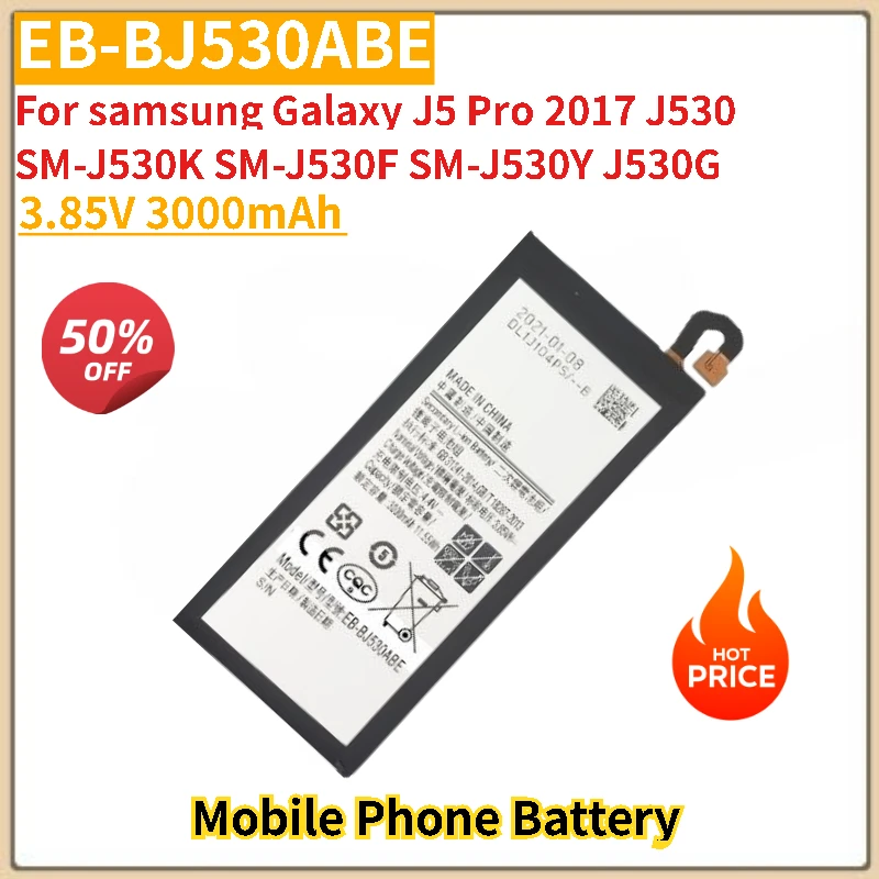 

Phone Battery EB-BJ530ABE 3.85V 3000mAh For samsung Galaxy J5 Pro 2017 J530 SM-J530K SM-J530F SM-J530Y J530G New High Quality