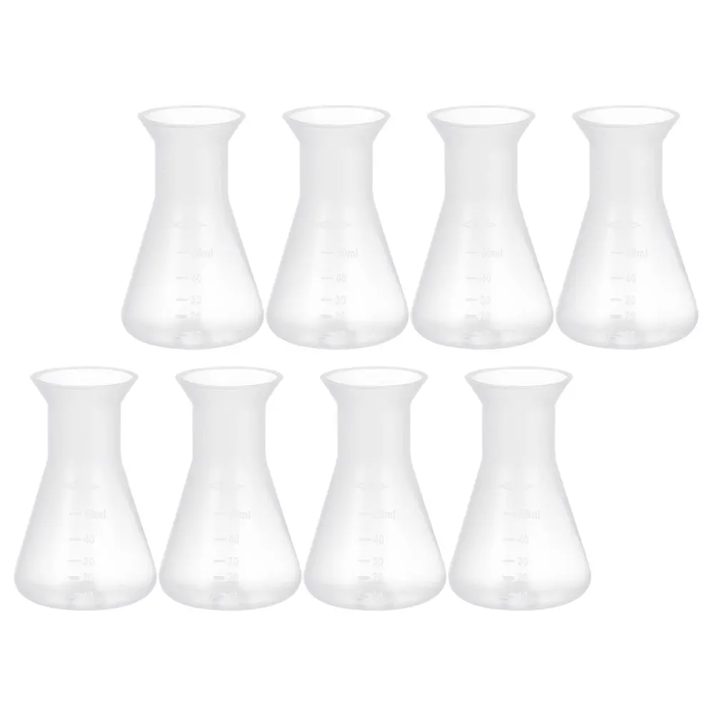

8 Pcs Conical Flask Set 50ml Narrow Neck Plastic Erlenmeyer Flasks Lab Experiment Chemistry Reusable Graduated Teaching