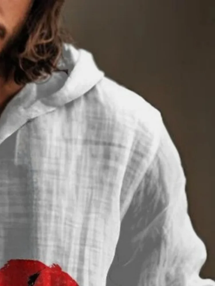 Hot Sale Men Long-Sleeved Shirts Autumn 2025 Men's Japanese Style Knight Art Print Hooded Shirt Casual Beach Tunics Plus Size