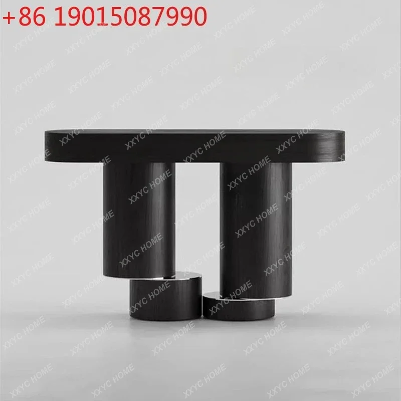 

A Medieval black solid wood porch table Italian minimalist creative corridor aisle porch table rack