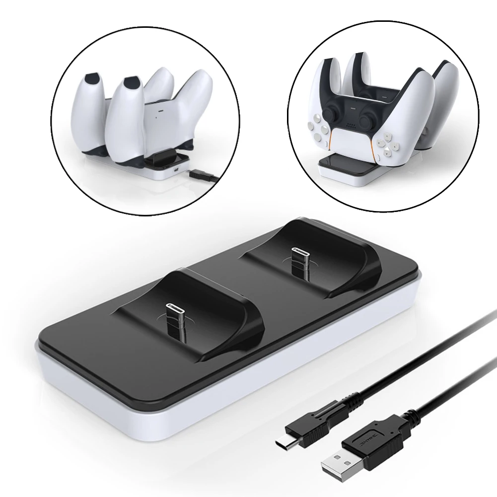 Charger for DualSense PS5 Controller Dual USB C Charging Set Cradle USB Cable Carrying Handheld Games Elements