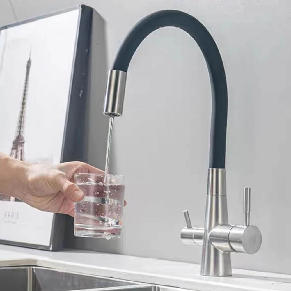 Purified Water  & Hot / Cold Basin Faucet , Two Model Water Out ,Silicone Tube 360 Rotation ,304 Stainless Steel Body Material