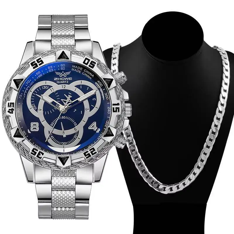 

2 шт./комплект, Мужские кварцевые наручные часы с цепочкой (без коробки)