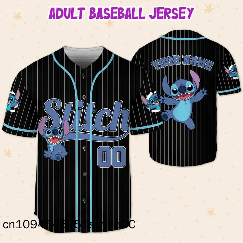 Personalize Disney Stitch Happy Striped Black, Custom Kid Youth Adult Disney Jersey, Disney Baseball Jersey, Stitch Birthday Gif