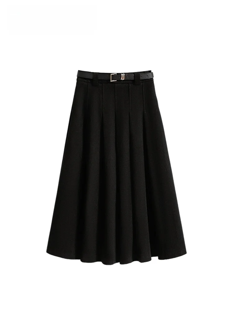 

Юбка-трапеция с высокой талией и плиссировкой для женщин больших размеров, стройнящая, скрывающая недостатки фигуры, весенняя, модная, в стиле Car Club, больших размеров, удлиненная