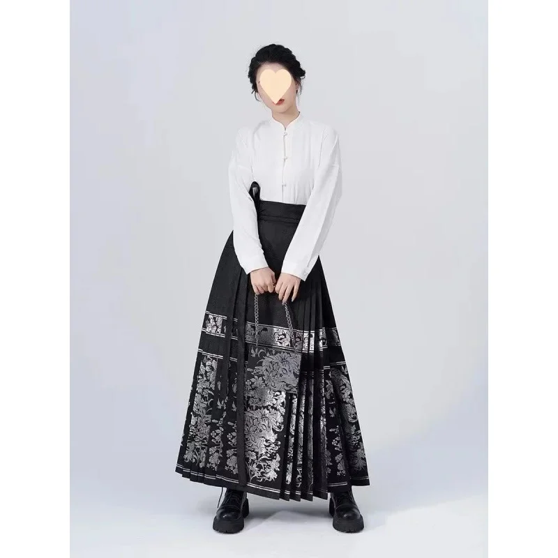 Black Fashion Print Horse Face Skirt Mamianqun Set Modified Hanfu Daily Commuter Dress Women Sexy Elegant Party Dress