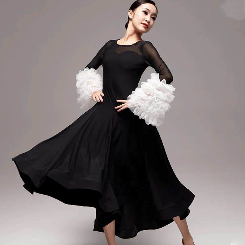 

2023 New Elegant Modern Practice Costumes Women Competition Ballroom Dance Dress Trumpet Sleeve Tango Waltz Dancing Wear Clothes