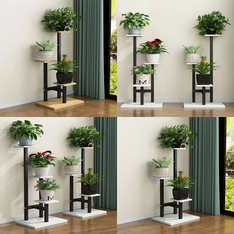 Iron Flower Stand T Shaped Plant Pot Bracket Shelf Storage Rack for Home Balcony Garden Decoration Multiple Flower Pot Holder