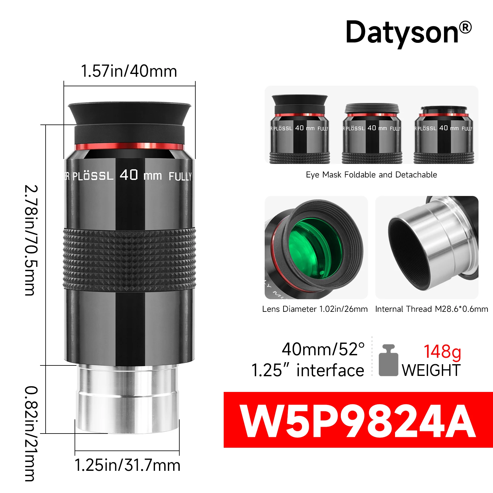 Datyson Plossl 40mm Telescope Eyepiece, 1.25