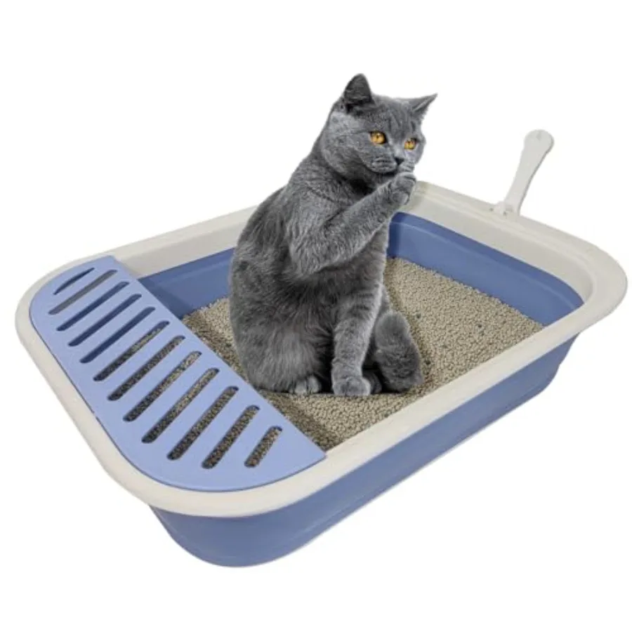 

Senior Cat Litter Boxes, Collapsible Open Low Entry Cat Litter Pan with Scoop Travel Kitty Potty Pan Foldable Pet Toilet for Si
