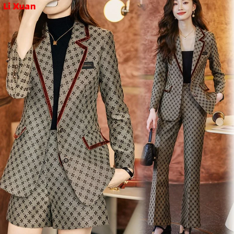 

2024 Autumn High Quality Ladies Blazer Sets Pants Jacket Khaki Korean Fashionable Women Suits Work Wear Office spring Casual