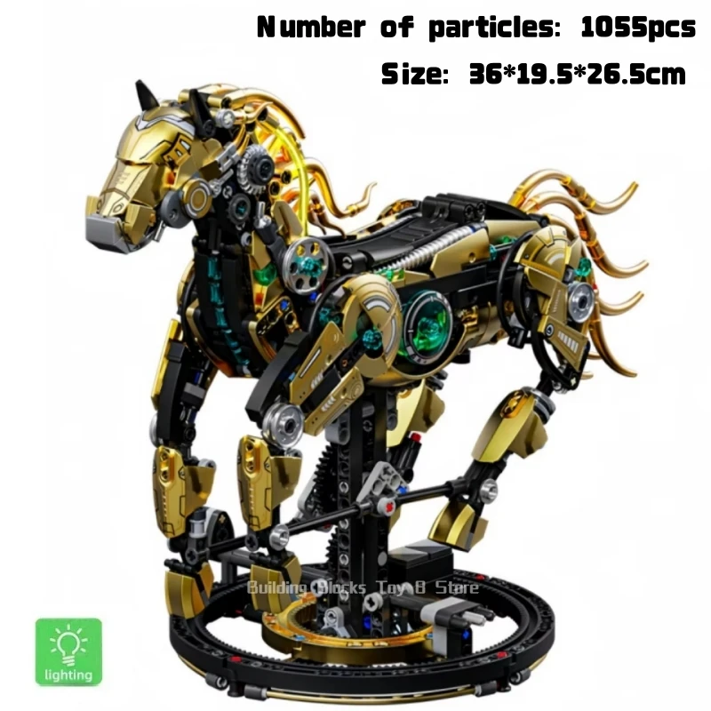 

1055 шт., креативные технические механические строительные блоки в виде лошади, кирпичи, STEM модель животного, набор развивающих игрушек, комплект для взрослых и детей, подарок