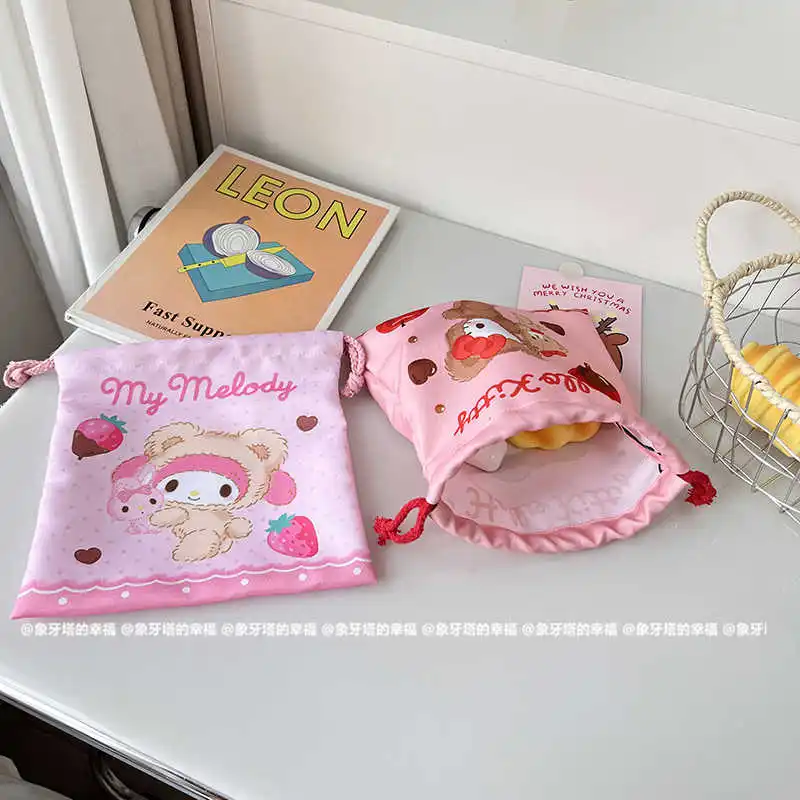 Sanrios Cartoon Hello Kitty Drawstring Ties Storage Bag Anime Kawaii My Melody Girl Small Handheld Hand Holding Debris Bag Gift