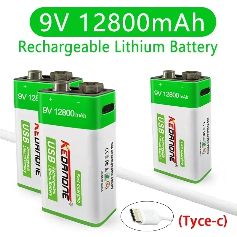 

High Capacity USB Battery 9V 12800mAh Li-ion Battery USB Lithium Battery For Toys Remote Control Dropshipping