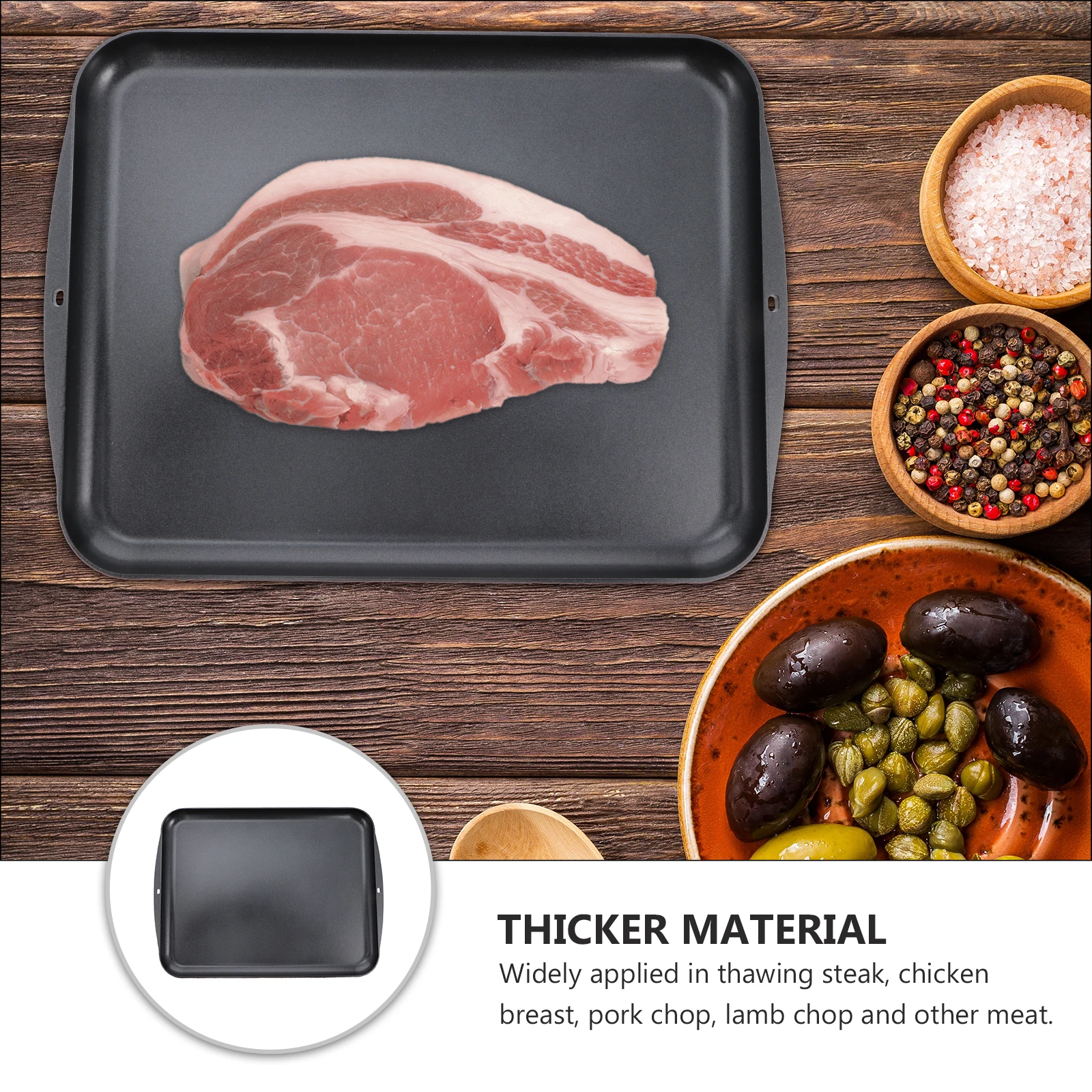

Aluminum Alloy Thawing Plate Black Square Kitchen Tool Easy Clean Meat Steak Tray Home Restaurant Practical Long