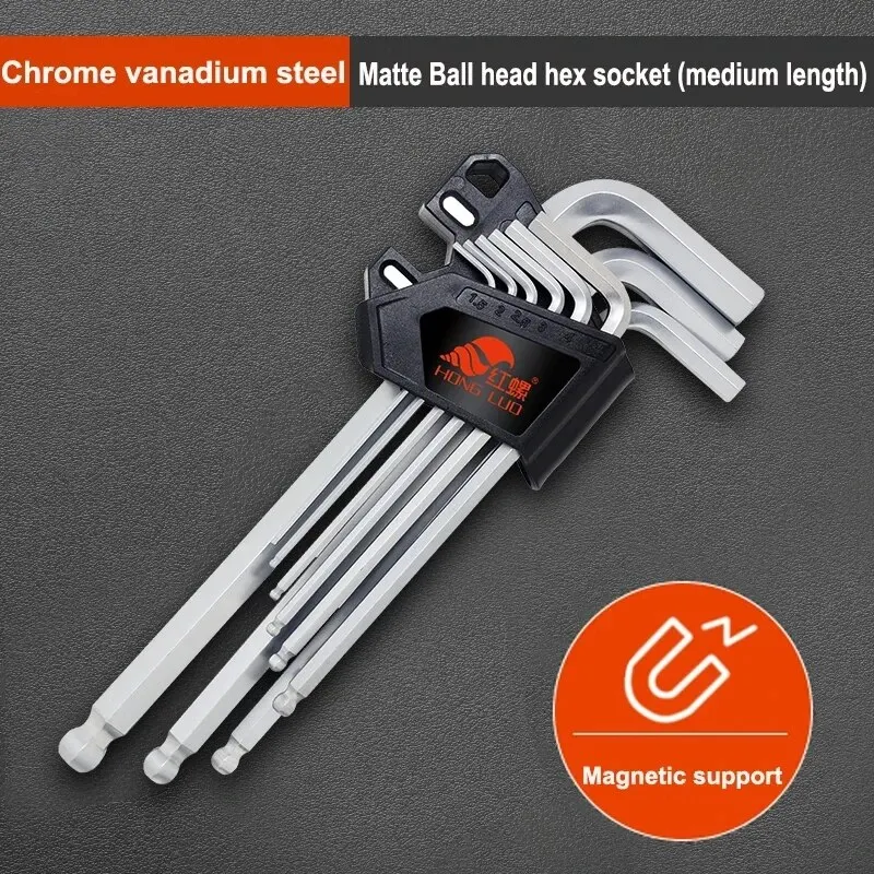 9Pcs/set Magnetic Wrench Double-End L Type Hex Wrench Set Allen Key Hexagon Flat Ball Torx Star Head Spanner Key Set Hand Tools