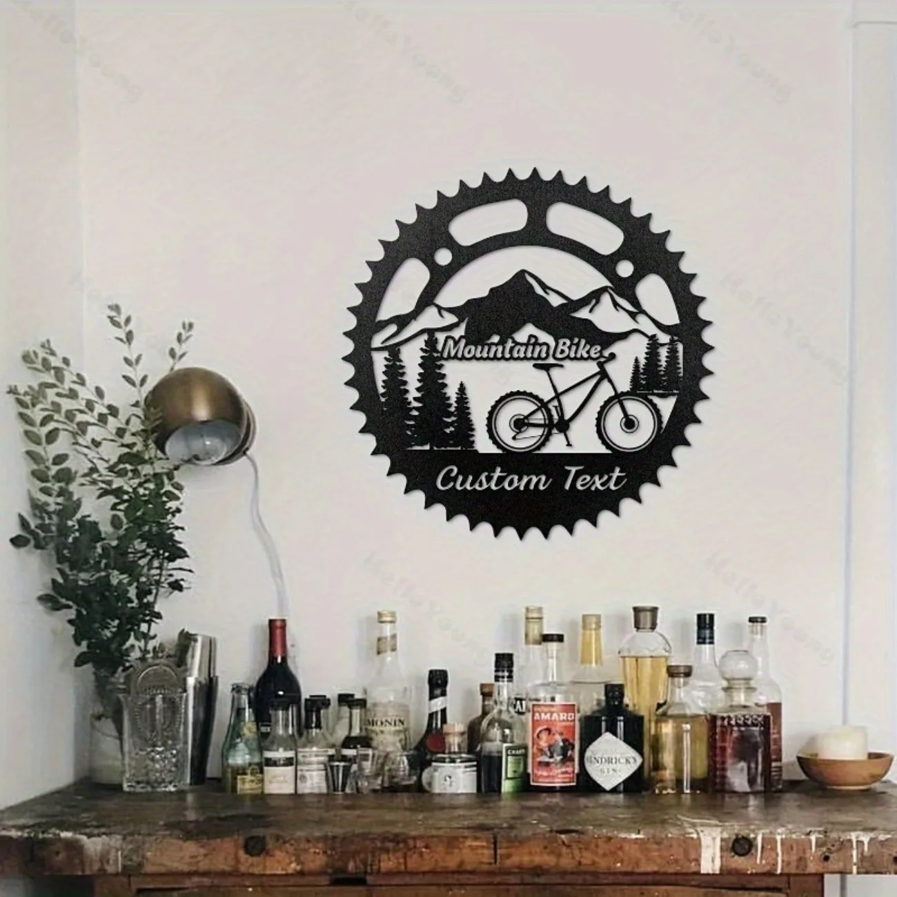Anpassbares Art-Deco-Metallwandkunst-Mountainbike-Thema mit personalisiertem Nachname. Heißer Verkauf für das Heimrestaurant.
