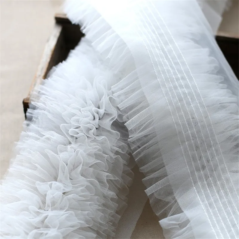 15CM Wide Fluffy Mesh 3d Pleated Lace Fabric Ruffle Trim Embroidery Frilled Ribbon Wedding Dress Princess Skirts Sewing Decor