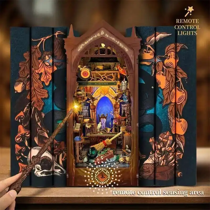 

NEW DIY Wooden Book Nook Magic Academy Bookend Figurines Miniatures Kits Handmade Bookshelf for Friends Gifts Home Decor Crafts