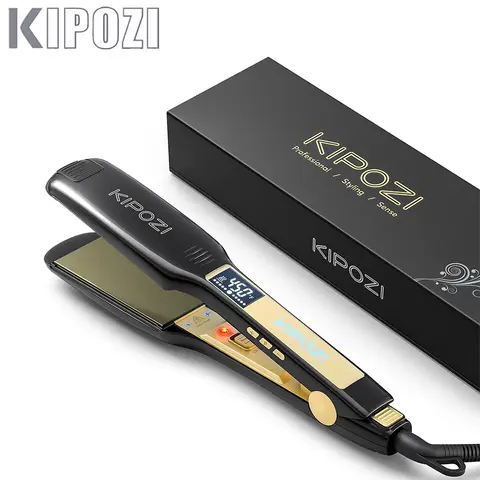 KIPOZI Professional Titanium Flat Iron Hair Straightener with Digital LCD Display Dual Voltage Instant Heating Curling Iron