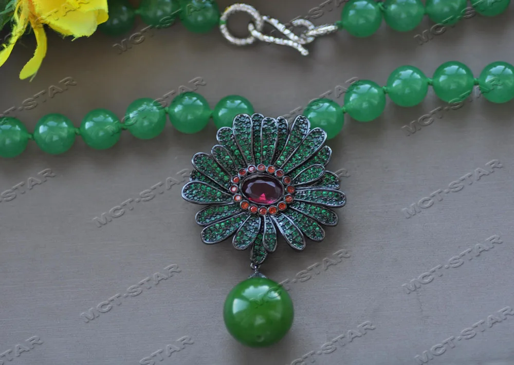 Imagem -04 - Pendant 20 20 mm Verde Colar de Jade Redondo Esmeralda cz Flor Pingente Z12376 19