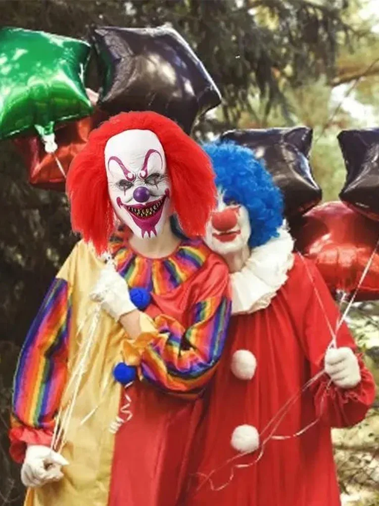 

Латексная маска с красными глазами для Хэллоуина, косплей, клоун, маска для лица, Хэллоуин, вечерние, латексные головные уборы с красными глазами, латексная маска клоуна для взрослых