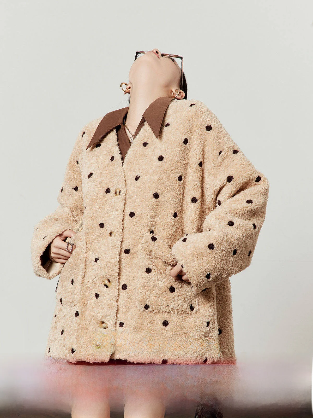 

Khaki Polka Dot Women's Jaet 2025 Autumn New Lazy Commute Versatile Loose Fluffy Outerwear Casual Sle ort Coat