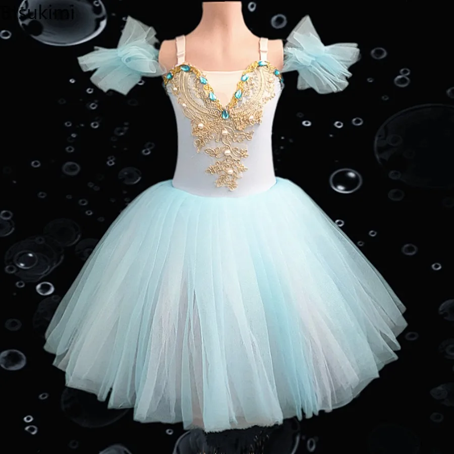 Girls Giselle Professional Ballet Tutu Skirt Sequin Princess Long Ballet Dancing Dress Children Romantic Tutus Ballerina Costume