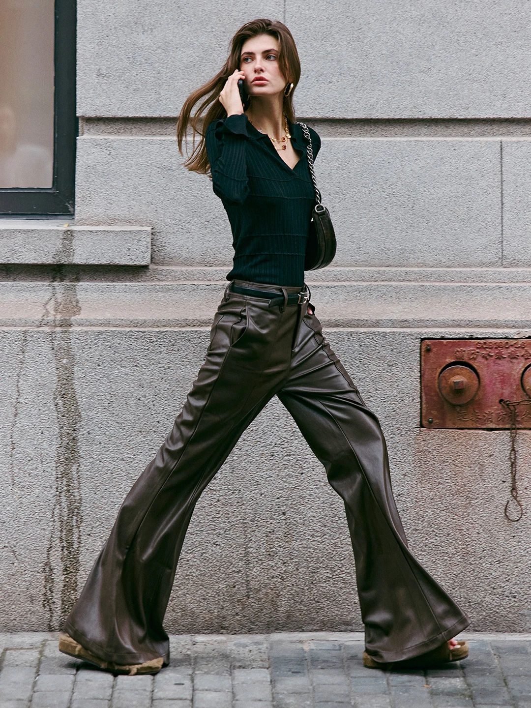 

Женские повседневные брюки Luna7xi из искусственной кожи с высокой талией, широкими штанинами и свободным кроем, в корейском стиле, для офиса и повседневной носки