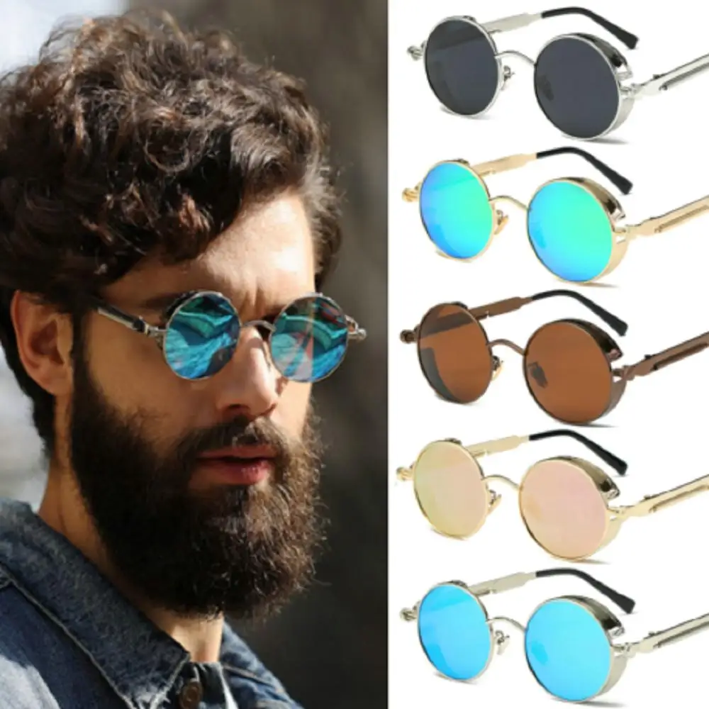 Vintage Retro Polarized Steampunk Sunglasses Fashion Metal Round Mirrored Eyewear Men Circle Sun Glasses UV400