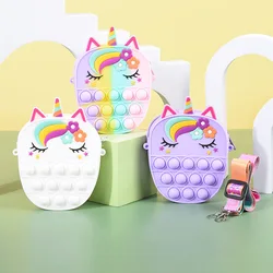 New Unicorn Coin Purse Rainbow Princess Silicone Messenger Bag Children Cute Toys Coin Pouch Cartoon Decompression Bag Wallet