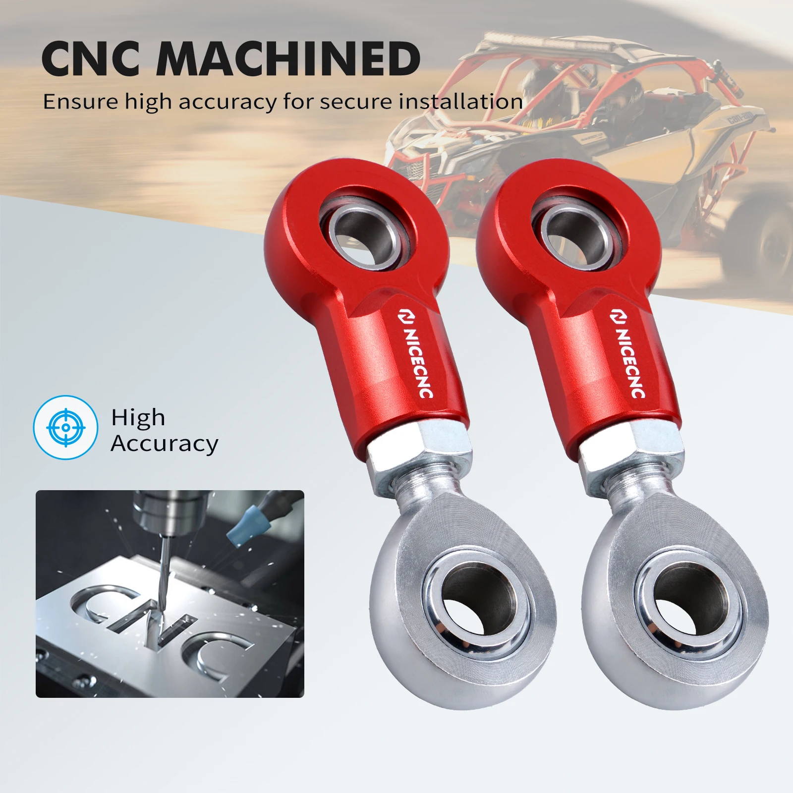 NICECNC für Can-Am Maverick X3 R Max Turbo 4x4 DPS 2017-2023 Vorder- und Hinterachs-Stabilisator-Verbindungsstücke Kit Aluminium UTV Zubehör – Detail 2