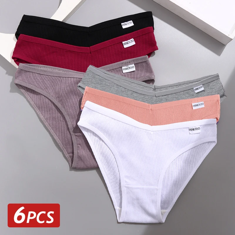 6PCS Sexy Cotton Panties V Waist Low-Rise Sexy Briefs Lingerie Female Ribbed Soft Underwear Girls Cozy Breathable Underpants